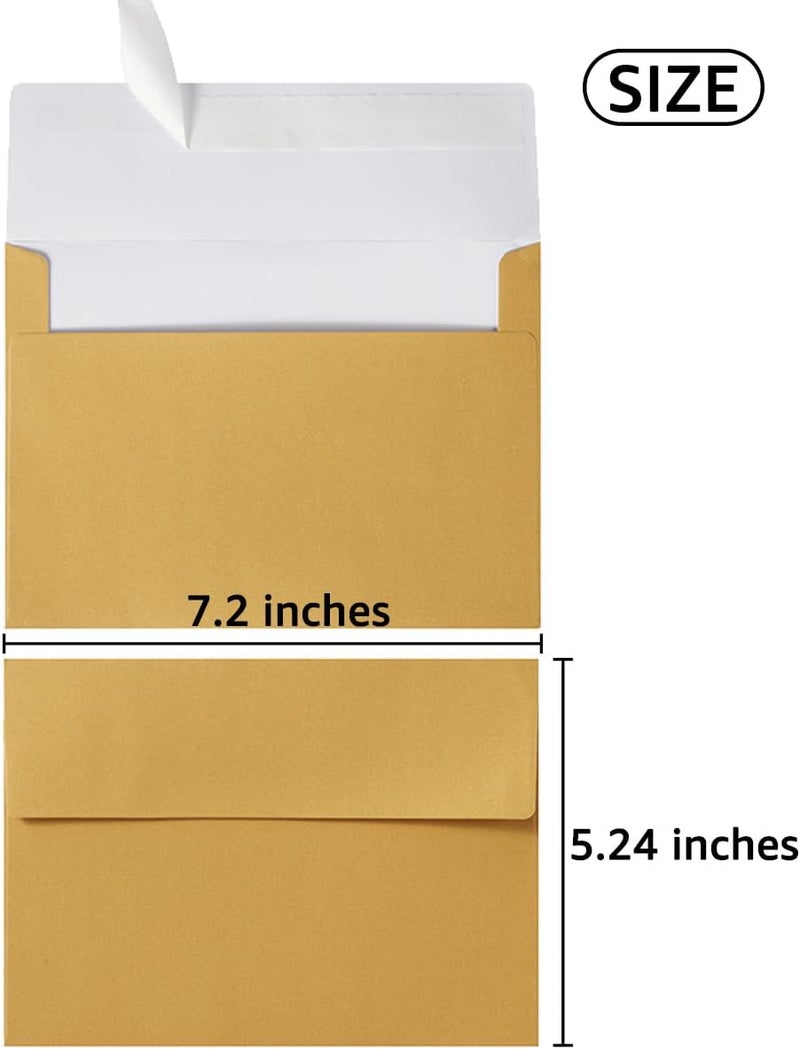 Wishop 50 Pieces Metallic Color Self Seal Envelopes for Greeting Cards, Invitations, Postcards (Gold, 5x7) - Image 2